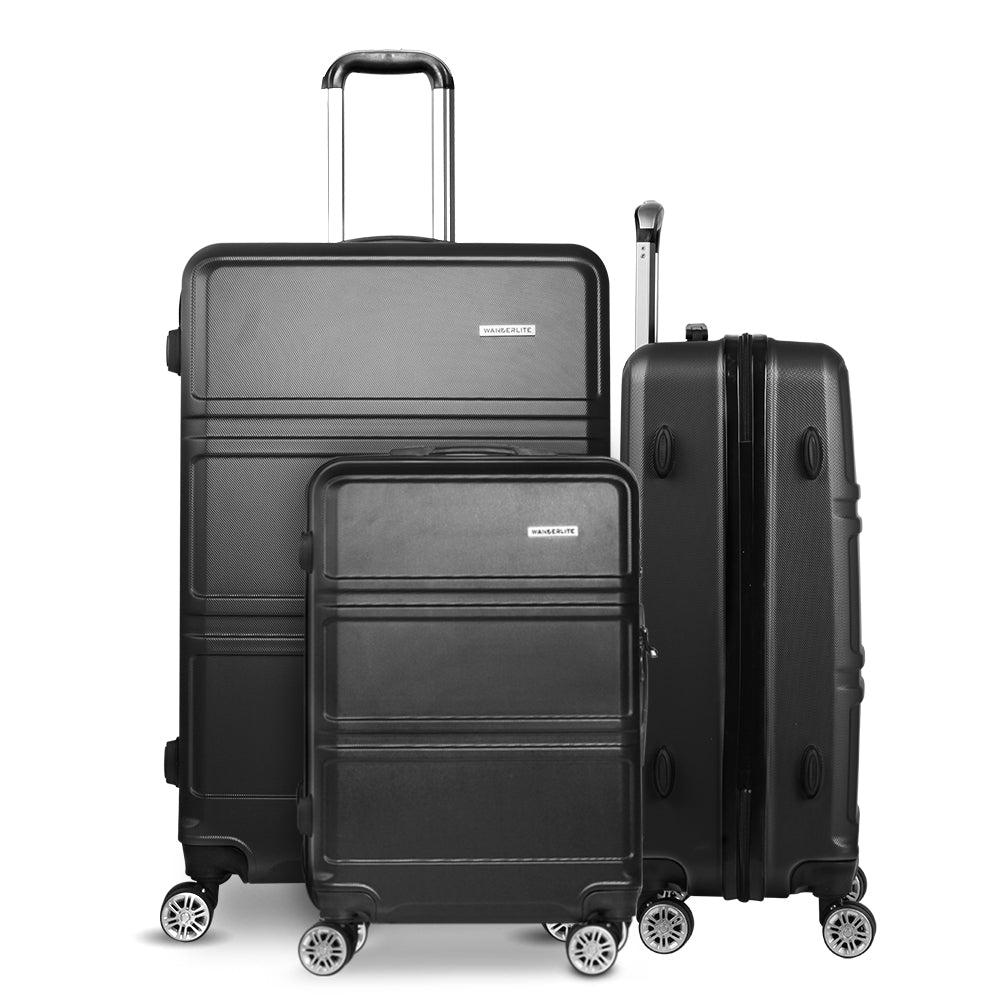 Wanderlite 3-Piece Luggage Set TSA Lock Spinner Hard Shell Black