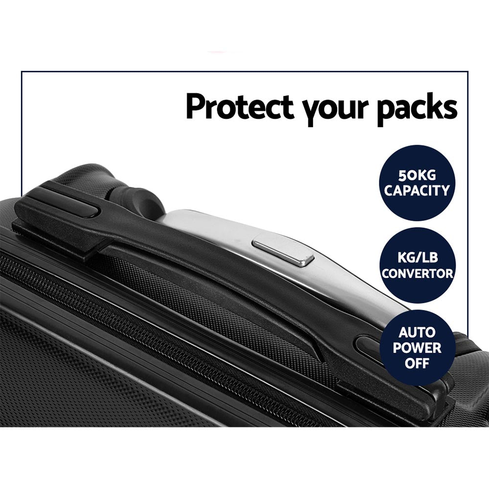 Wanderlite 3-Piece Luggage Set TSA Lock Spinner Hard Shell Black