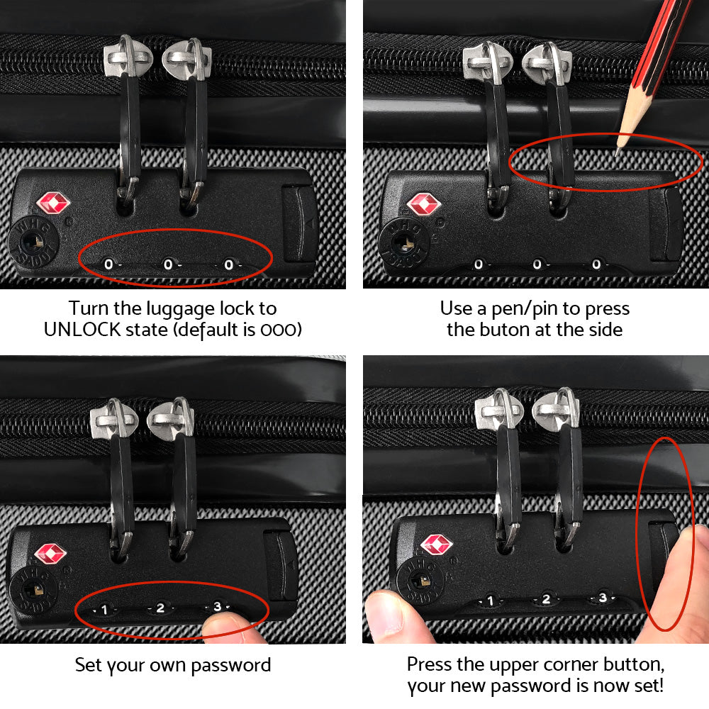 Wanderlite 3-Piece Luggage Set TSA Lock Spinner Hard Shell Black