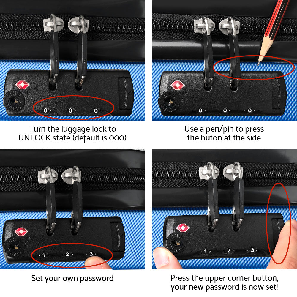 Wanderlite 3pc Luggage Set TSA Lock Spinner Hard Shell Blue
