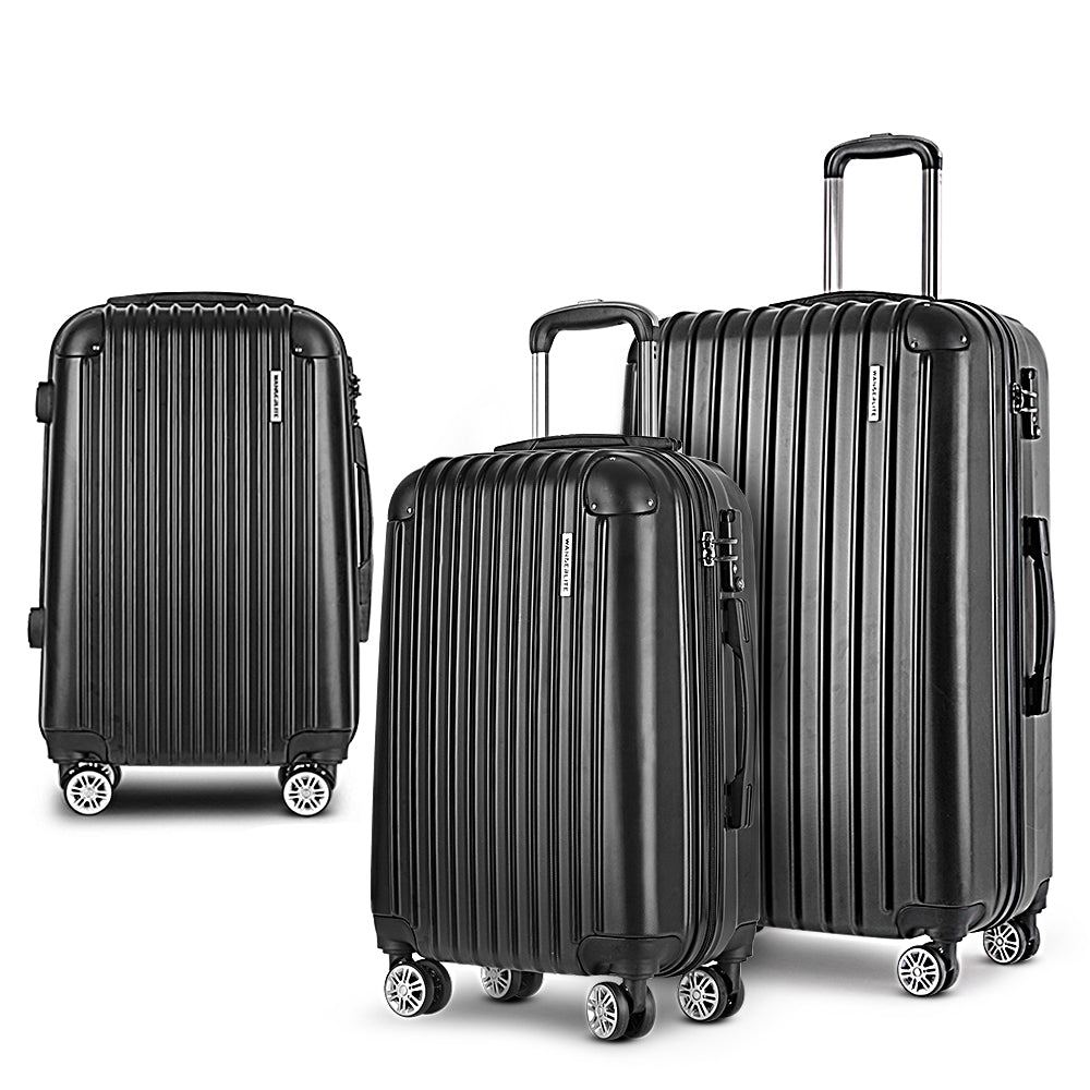 Wanderlite 3-Piece Luggage Set 20-24-28 Inch TSA Lock Spinner Hard Shell Black