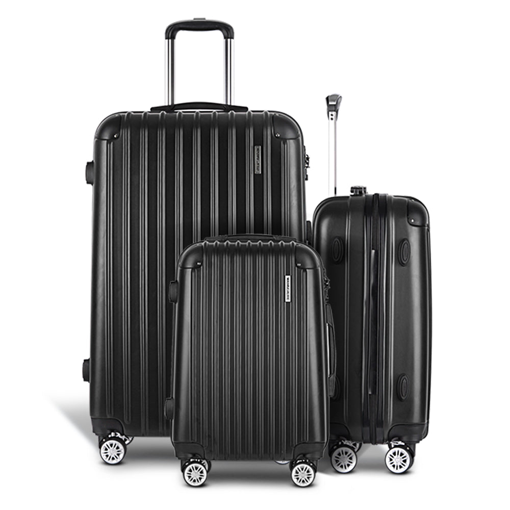 Wanderlite 3-Piece Luggage Set 20-24-28 Inch TSA Lock Spinner Hard Shell Black
