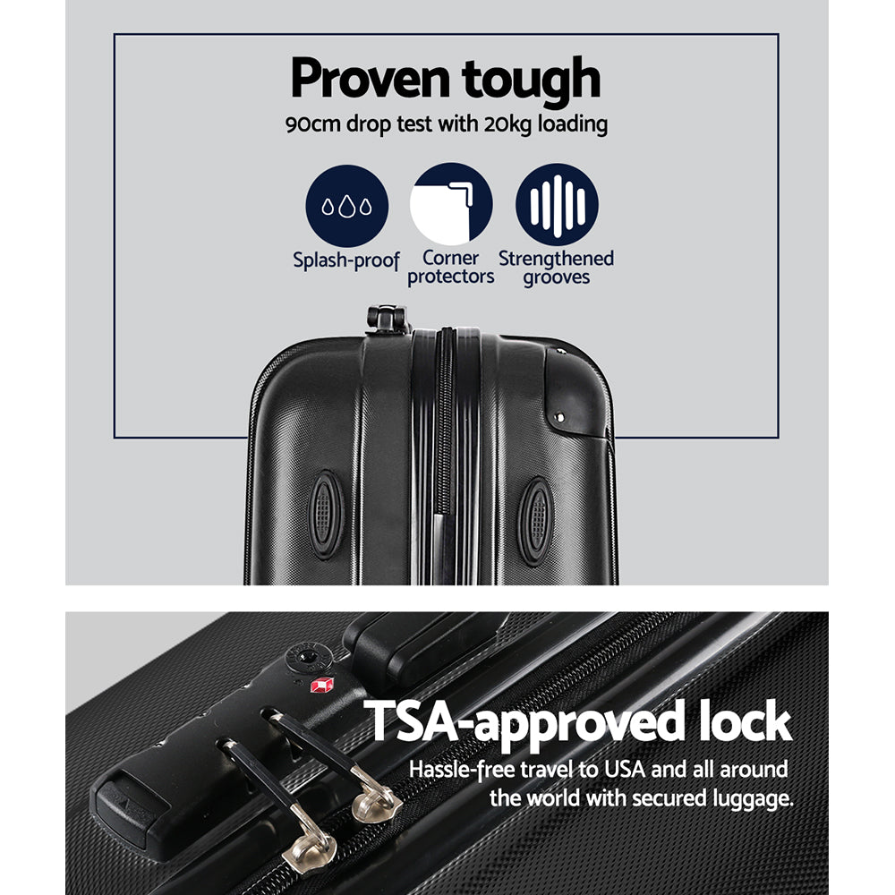 Wanderlite 3-Piece Luggage Set 20-24-28 Inch TSA Lock Spinner Hard Shell Black