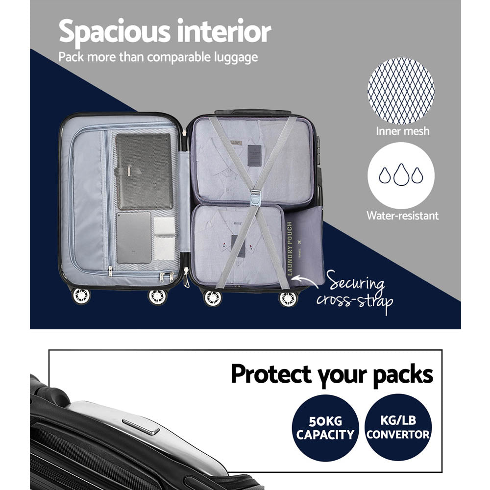 Wanderlite 3-Piece Luggage Set 20-24-28 Inch TSA Lock Spinner Hard Shell Black