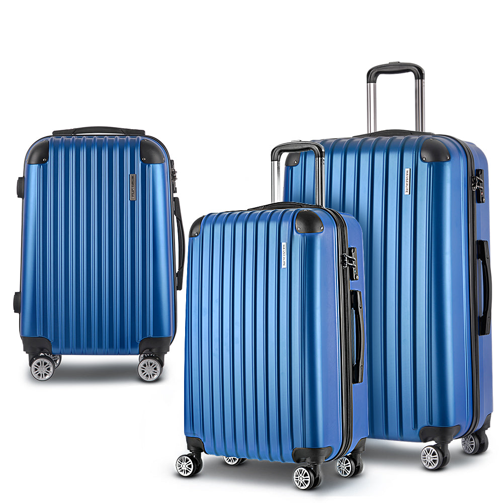 Wanderlite 3-Piece Luggage Set 20-24-28 Inch TSA Lock Spinner Hard Shell Blue