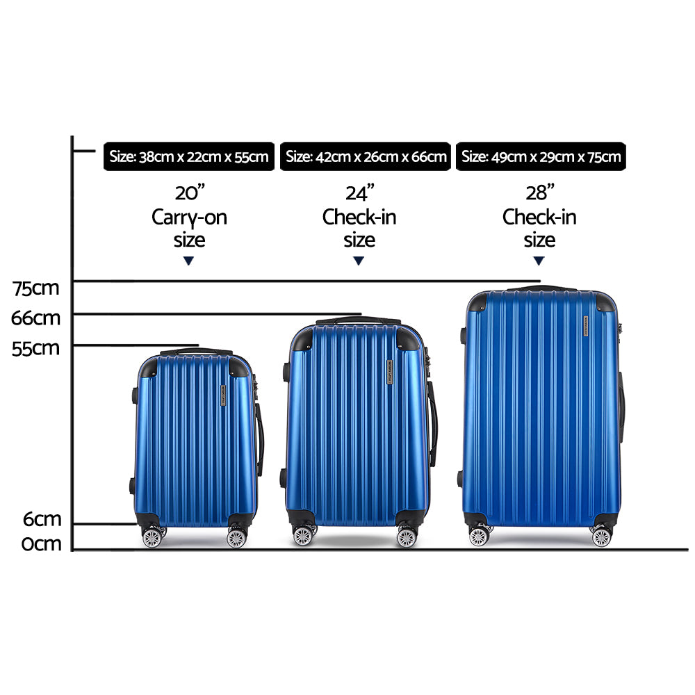 Wanderlite 3-Piece Luggage Set 20-24-28 Inch TSA Lock Spinner Hard Shell Blue