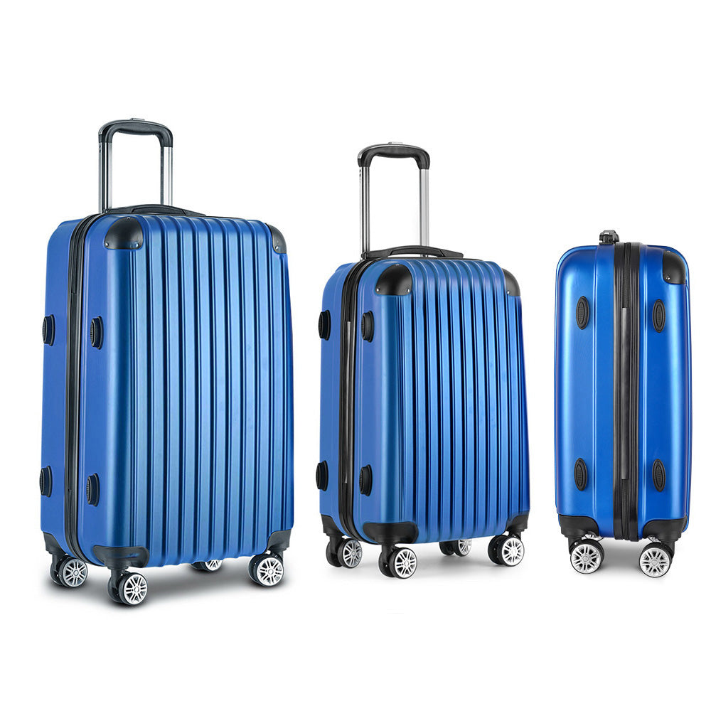 Wanderlite 3-Piece Luggage Set 20-24-28 Inch TSA Lock Spinner Hard Shell Blue