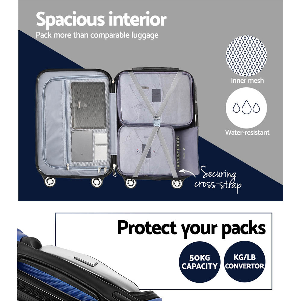 Wanderlite 3-Piece Luggage Set 20-24-28 Inch TSA Lock Spinner Hard Shell Blue