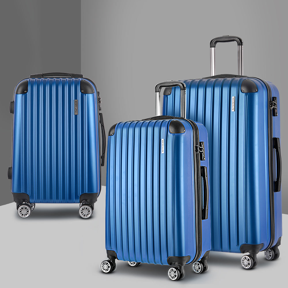 Wanderlite 3-Piece Luggage Set 20-24-28 Inch TSA Lock Spinner Hard Shell Blue