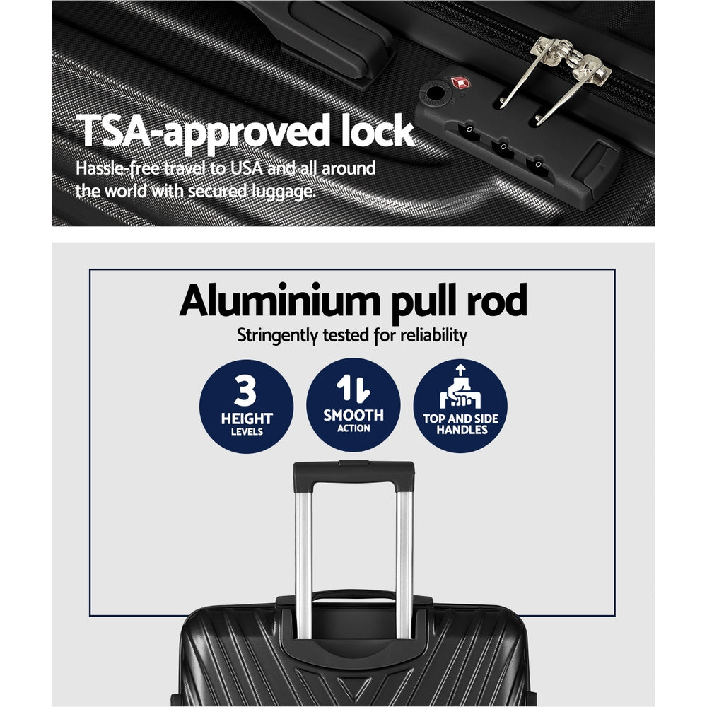 Wanderlite 3-Piece Luggage Set 20-24-28 Inch Suitcase TSA Lock Hard Shell Black