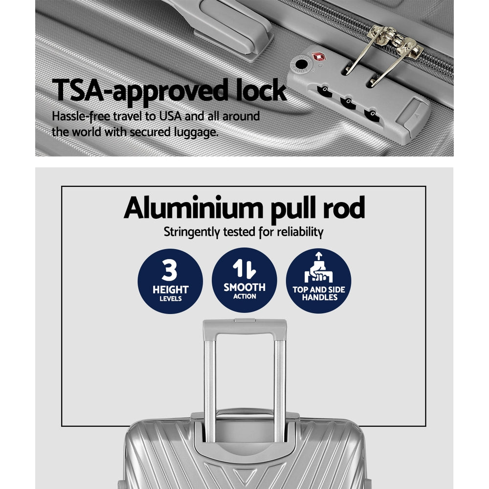 Wanderlite Silver 3-Piece Luggage Set 20-24-28 Inch Hard Shell Suitcases TSA Lock