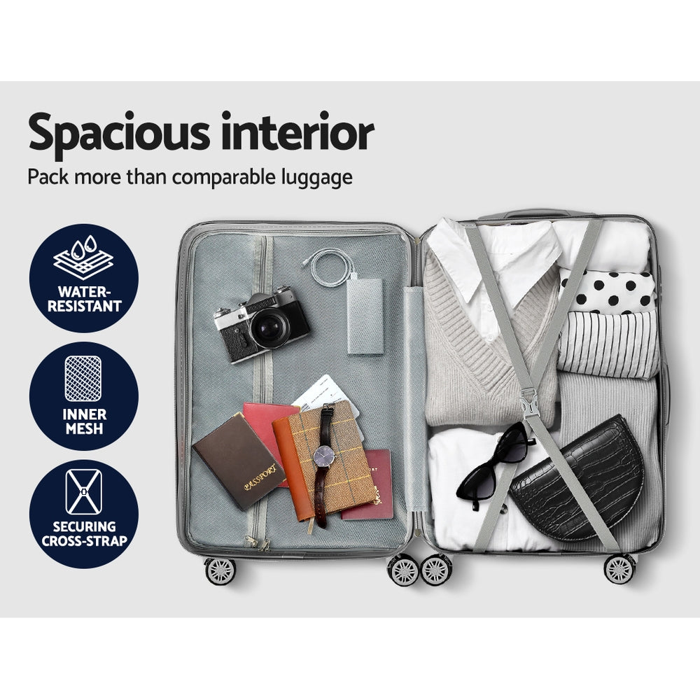 Wanderlite Silver 3-Piece Luggage Set 20-24-28 Inch Hard Shell Suitcases TSA Lock