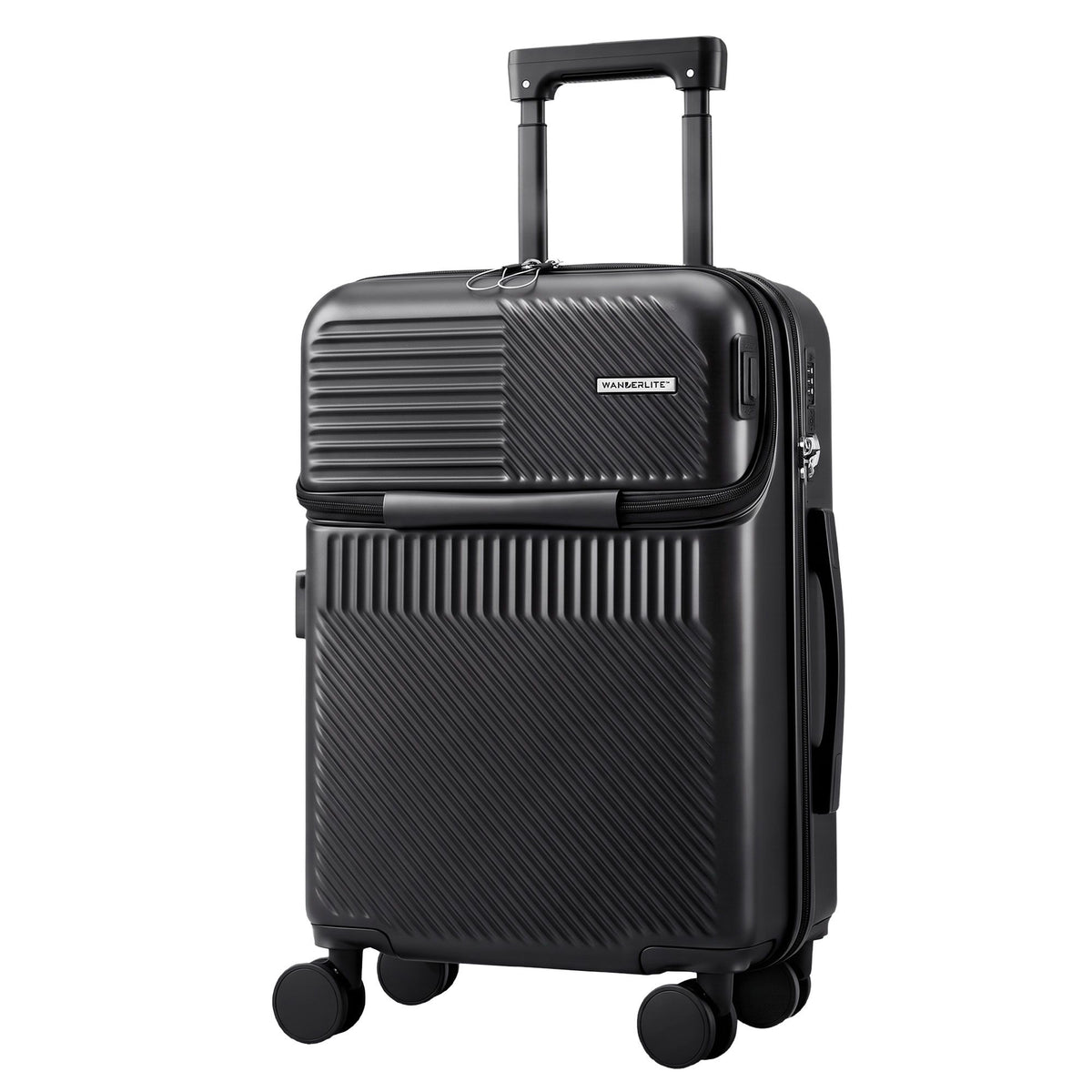 Wanderlite 20" Carry On Suitcase Front Pocket Black