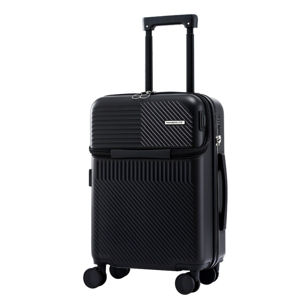 Wanderlite 20" Luggage Suitcase Front Pocket Travel Carry On TSA Black