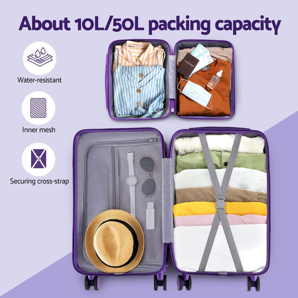 Wanderlite 2 Piece Hard Shell Luggage Set 12" 20" Purple
