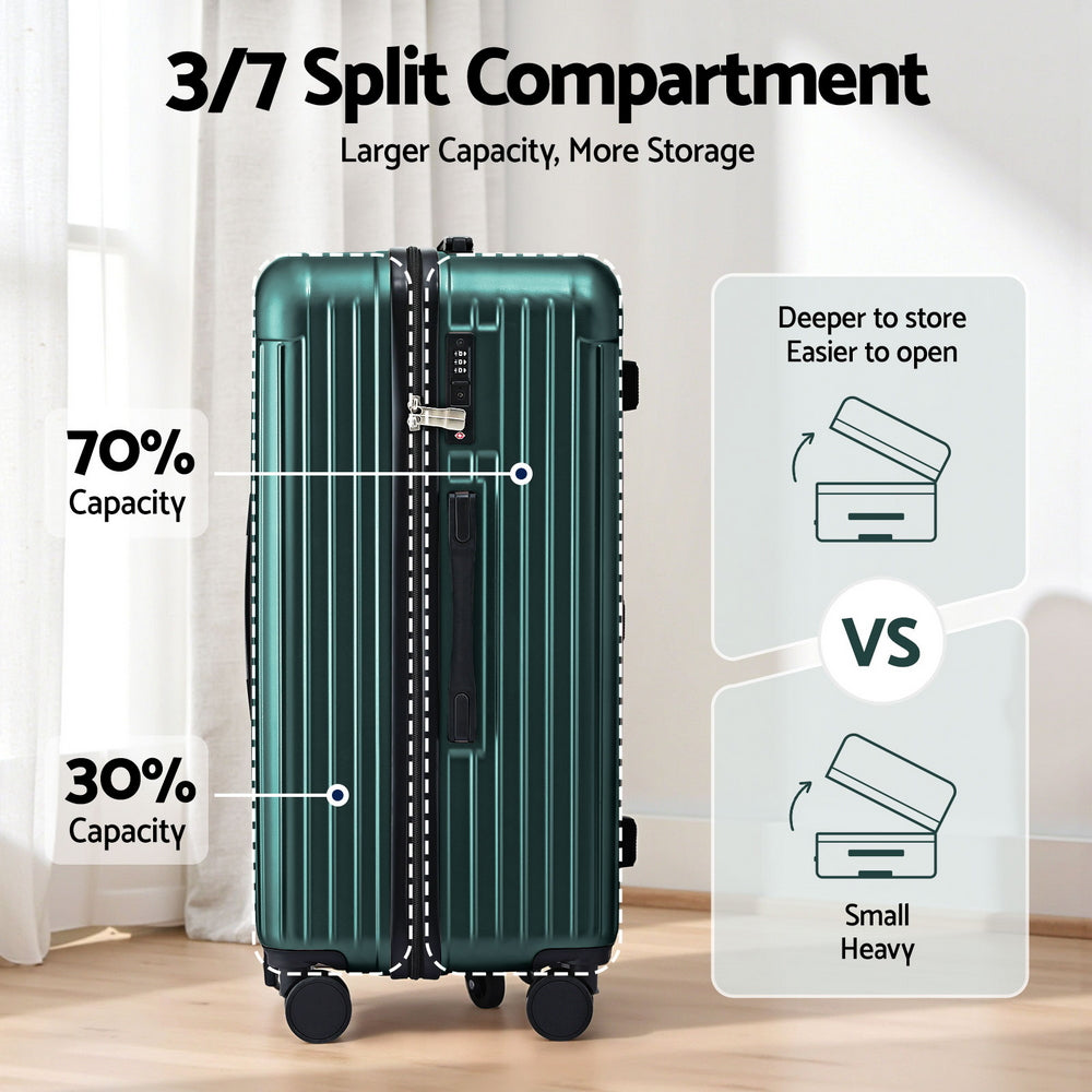 Wanderlite 28" Trunk Luggage 5-Wheel Type-C Port TSA Green