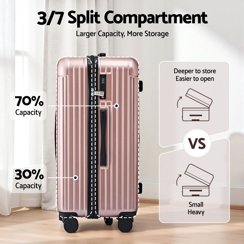 Wanderlite 28" Trunk Luggage 5 Wheels USB Type-C TSA Rose Gold