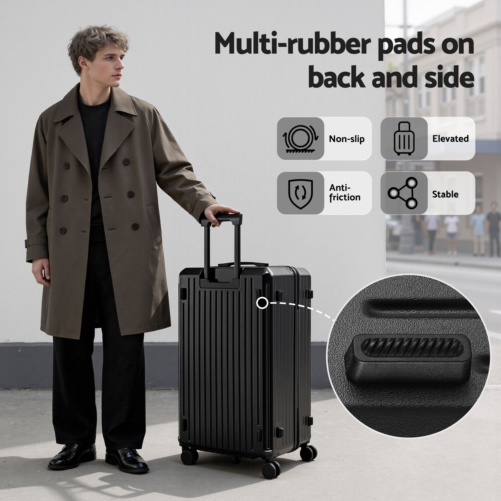 Wanderlite 4pcs Trunk Luggage Suitcase Set Travel Carry On TSA Lock Black