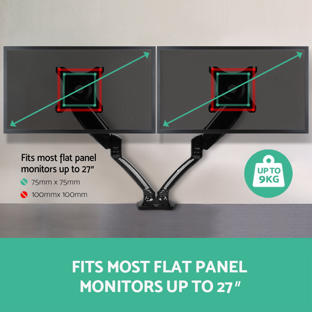 Artiss Dual Monitor Arm Gas Spring Desk Mount Black