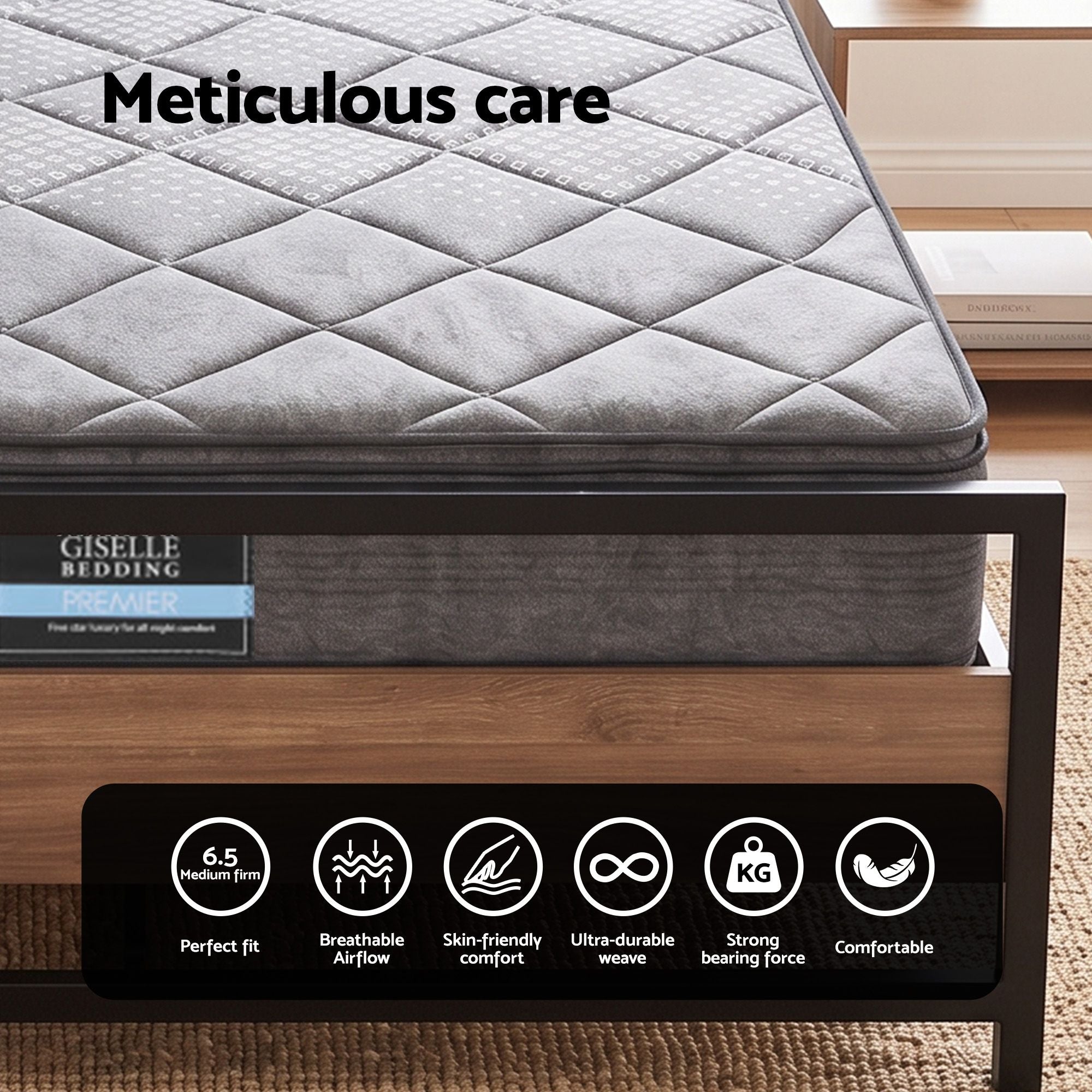 Giselle 18cm Queen Mattress Pillowtop and Artiss Metal Bed Frame Set With 2 drawers