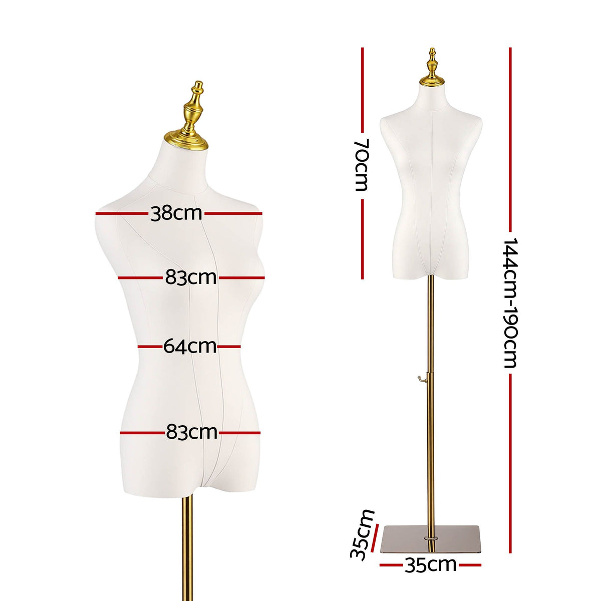 Embellir Dress Form Mannequin, Adjustable Female Torso, White Canvas Fabric, Display Stand with Detachable Gold Metal Bracket & Base