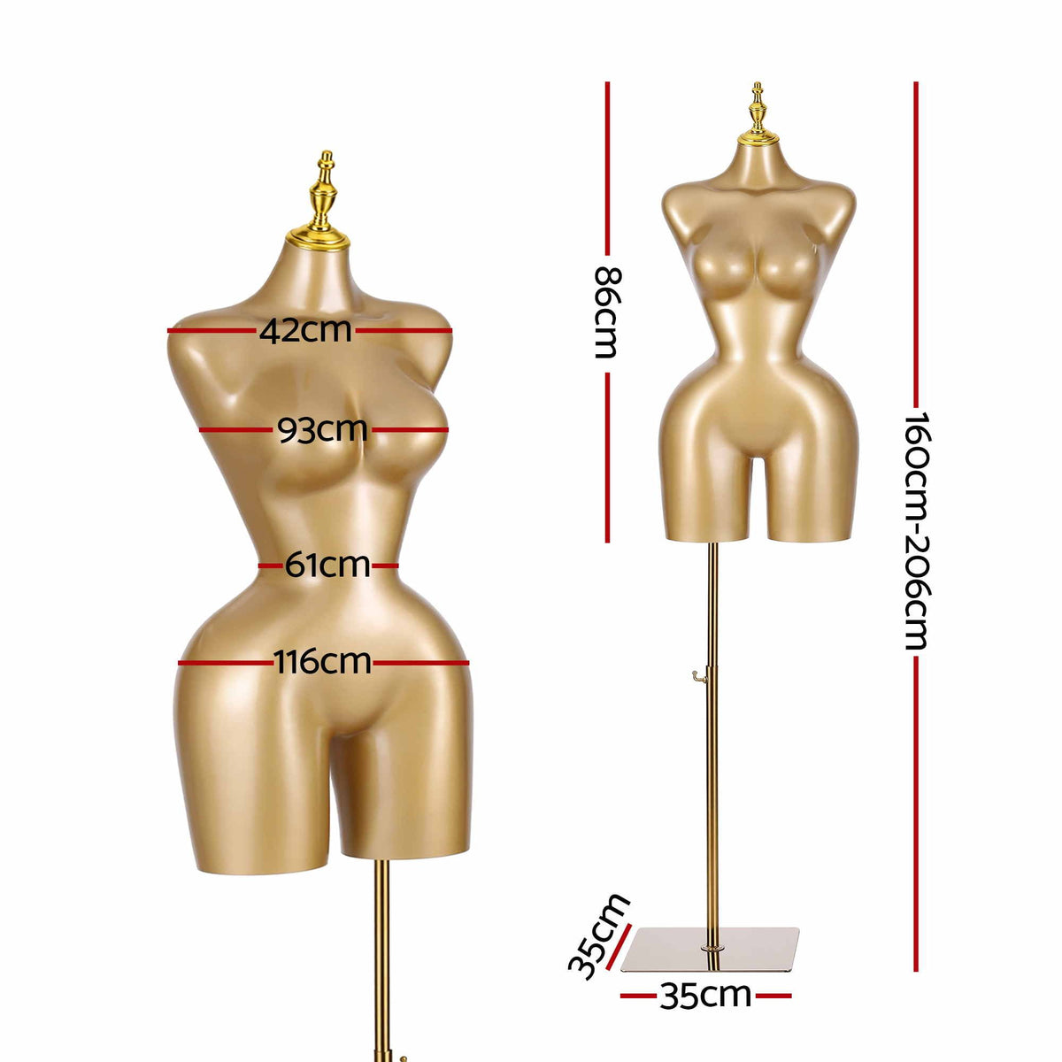 Embellir Female BBL Dress Form Mannequin 160-206 cm Adjustable Gold