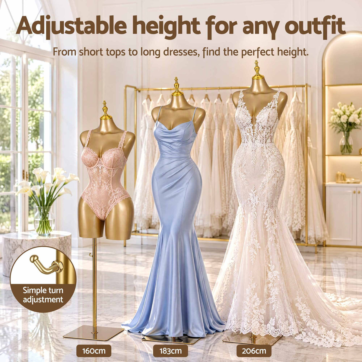 Embellir Female BBL Dress Form Mannequin 160-206 cm Adjustable Gold