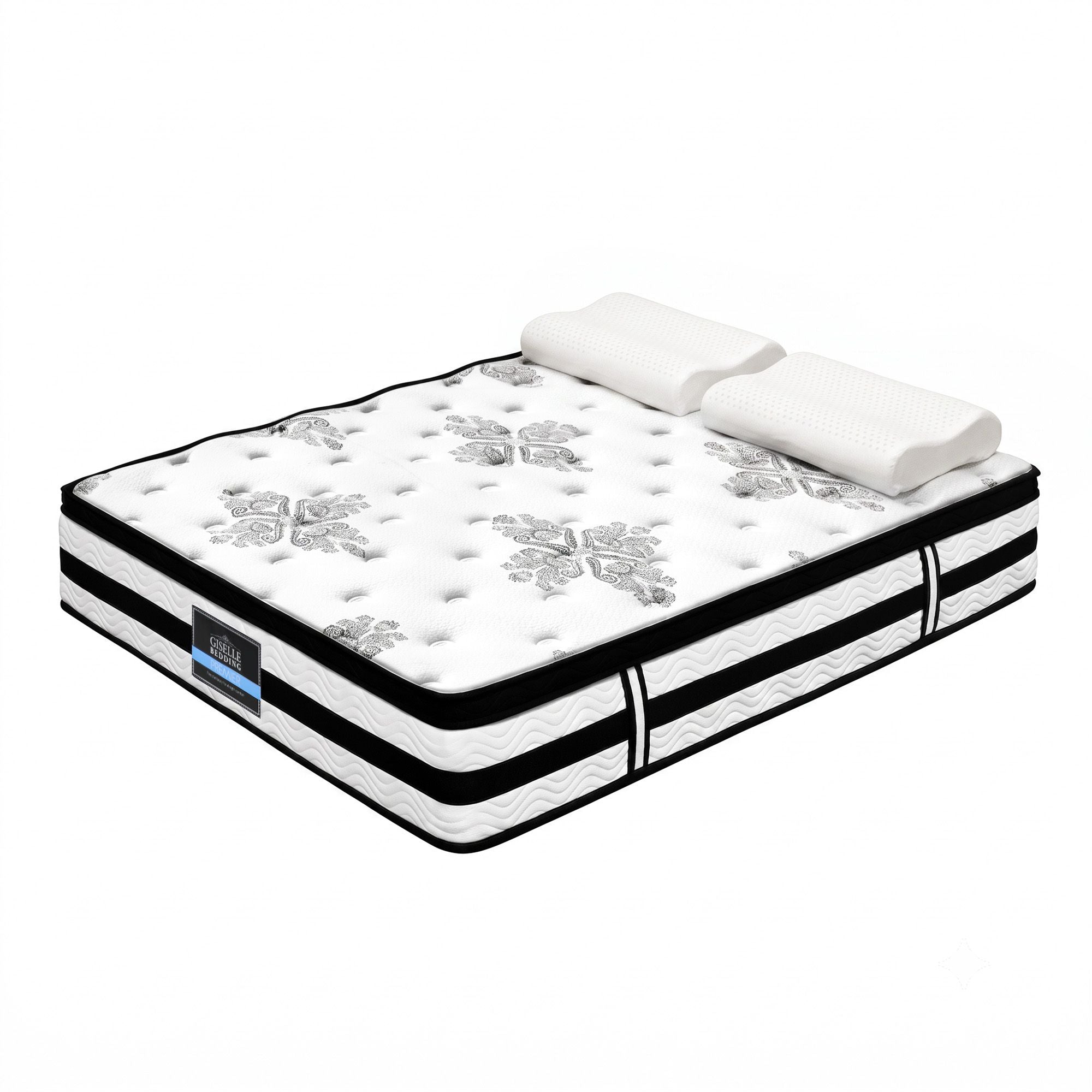 Giselle Queen 34cm 5-Zone Euro Top Pocket Spring Mattress with 2 Natural Latex Contour Pillows