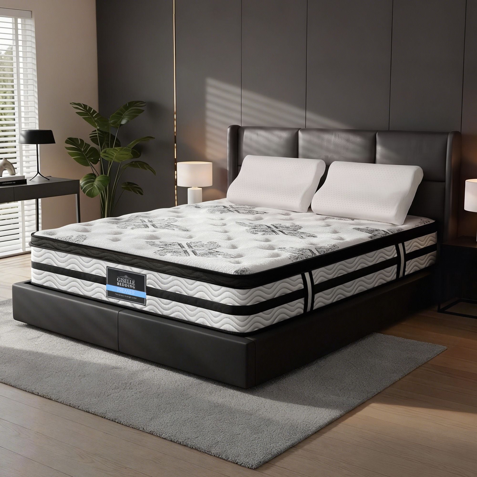 Giselle Queen 34cm 5-Zone Euro Top Pocket Spring Mattress with 2 Natural Latex Contour Pillows