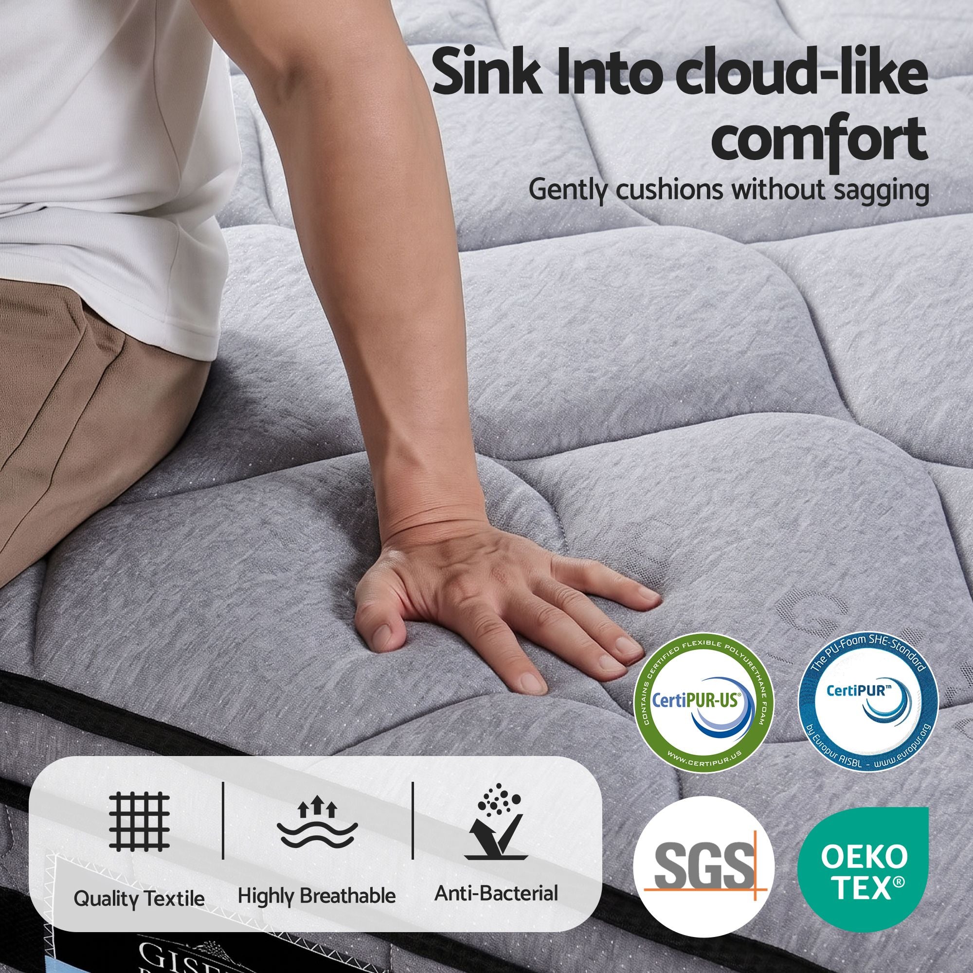 Giselle King 34cm Euro Top Pocket Spring Mattress with 2 Feather Down Pillows Set
