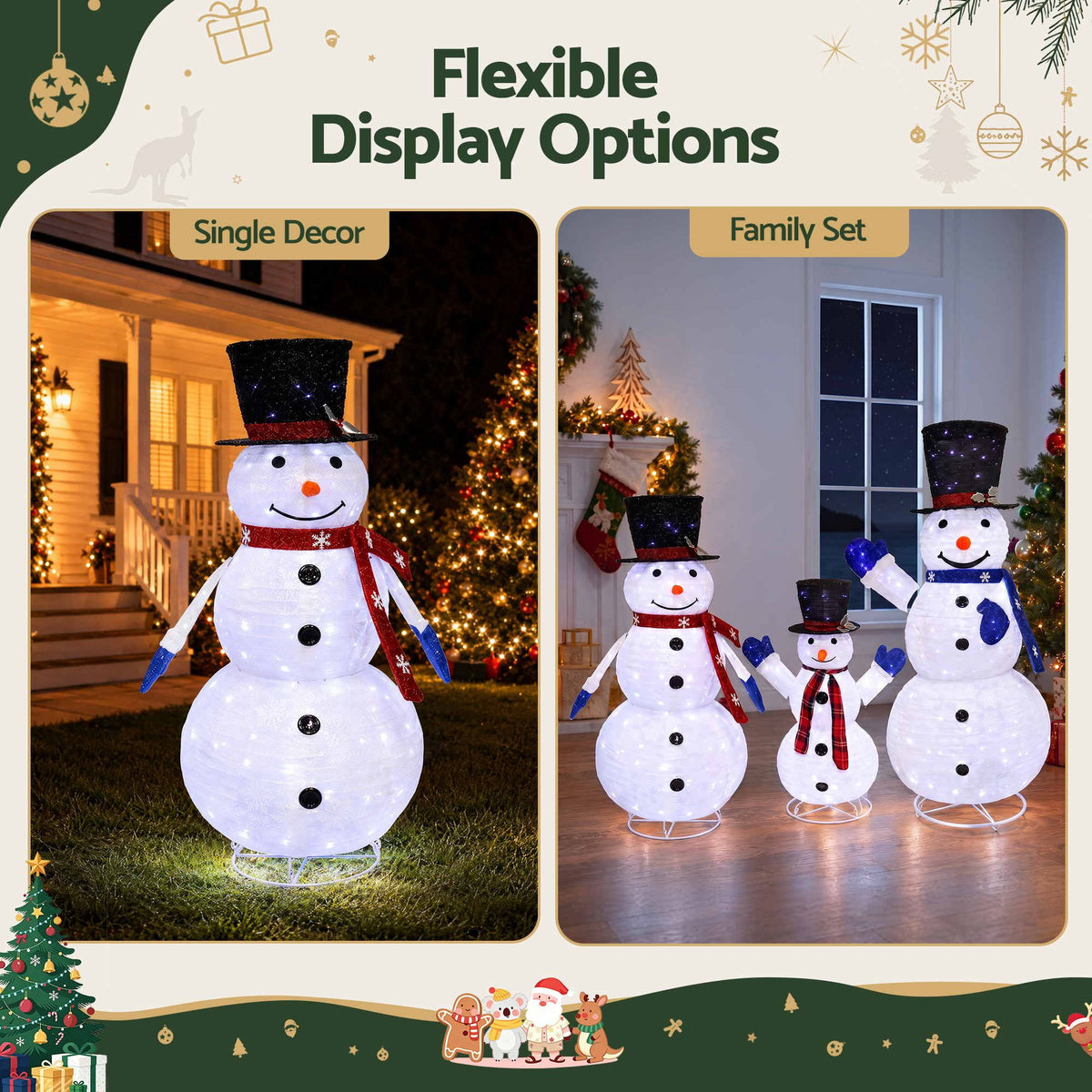 Jingle Jollys Snowman Christmas Decoration Set 3 Piece 330 LED