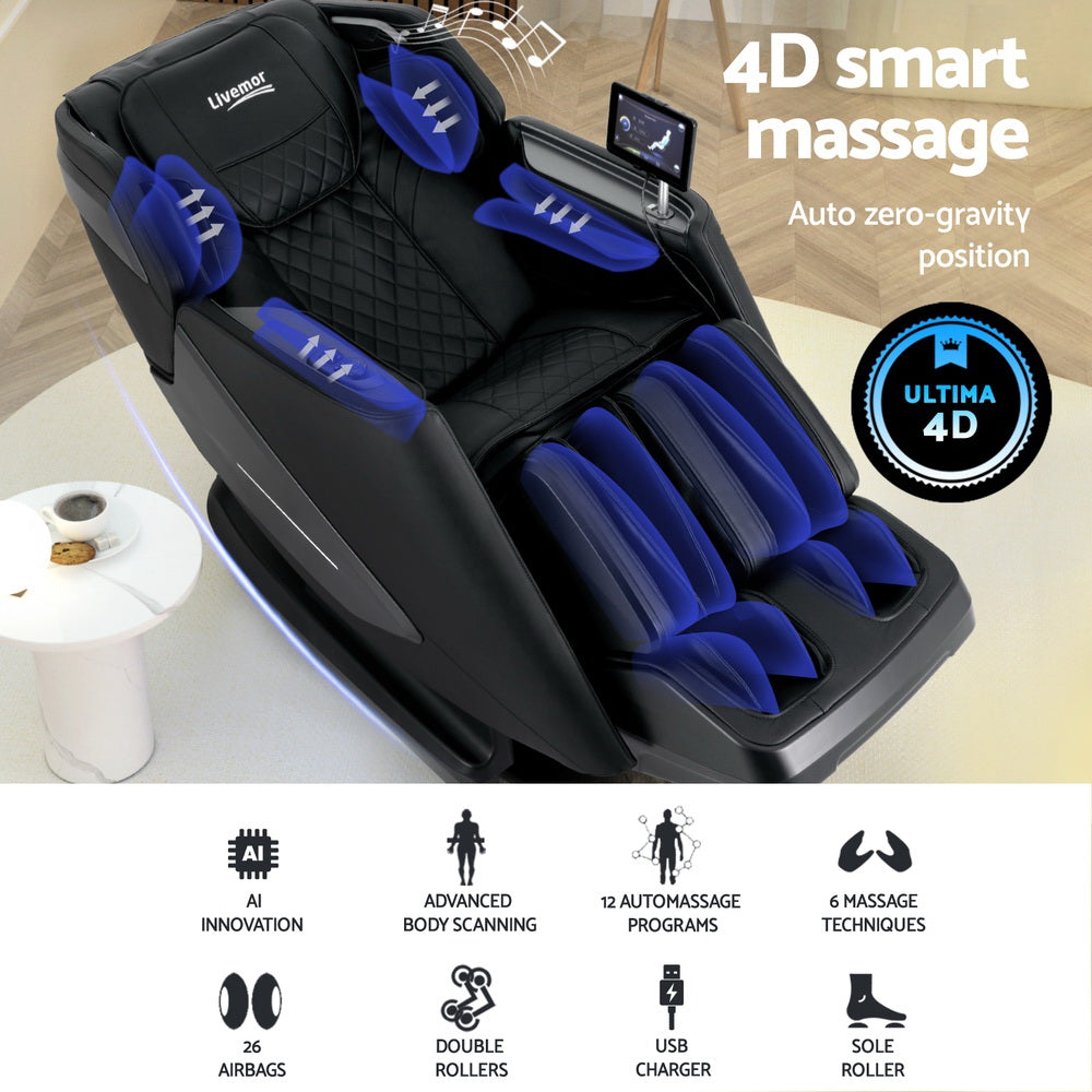 4D Heated Zero Gravity Massage Chair w/ Bluetooth - Livemor