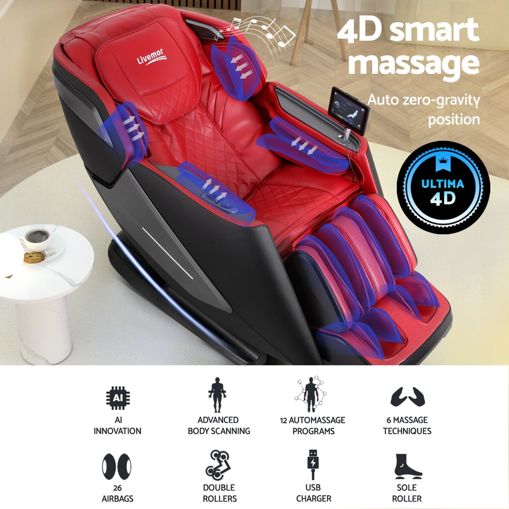 4D Electric Massage Chair Zero Gravity Heated Recliner, Livemor