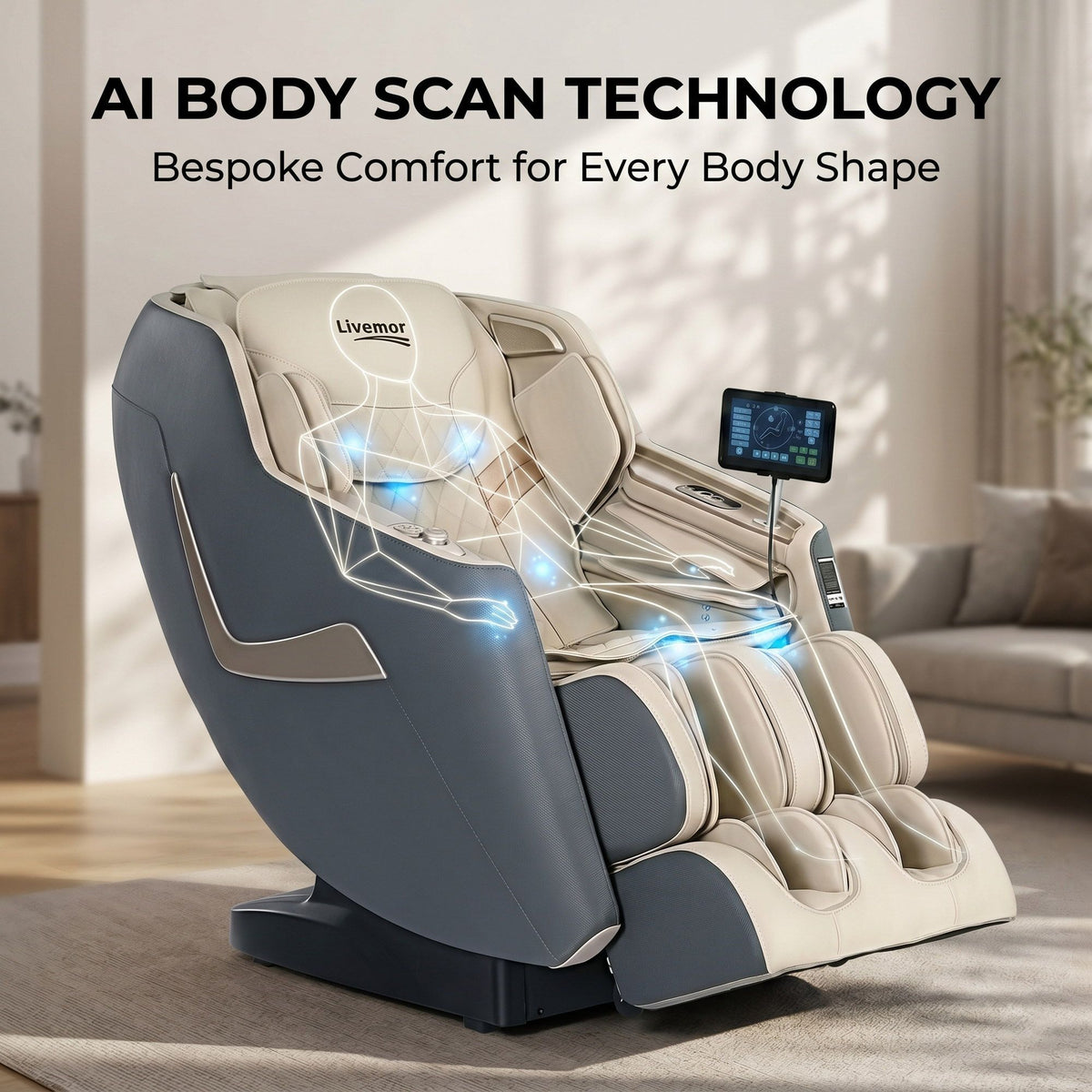 Livemor Electric Massage Chair Recliner 3D Zero Gravity Grey