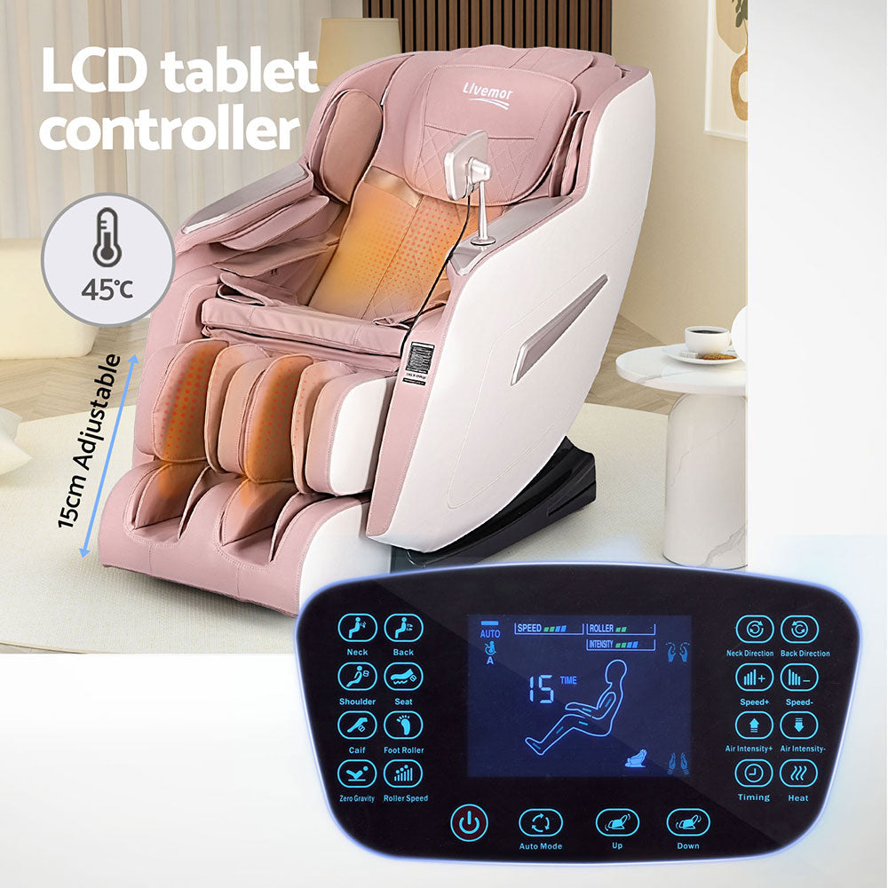 Amos Electric Massage Recliner Chair Pink Heated Therapy