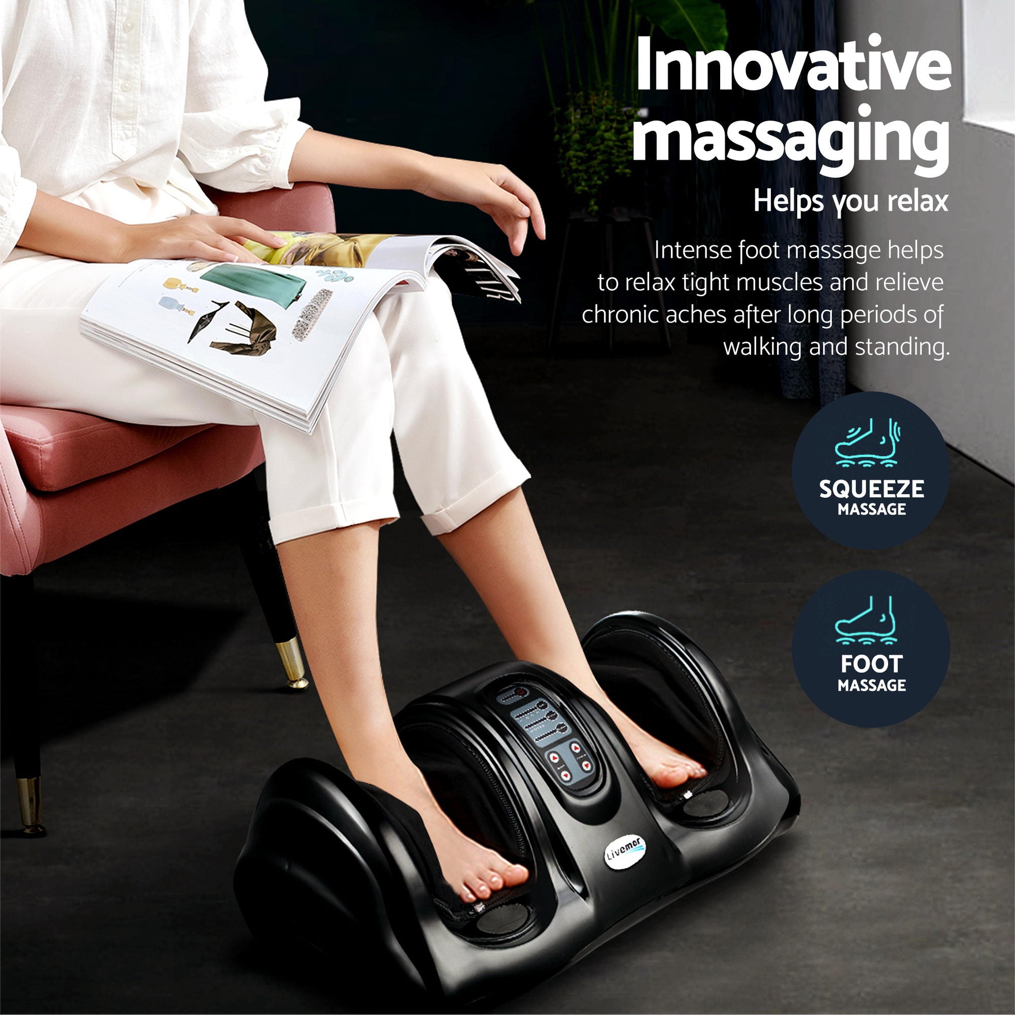 Livemor 8-nodes Full Back Massage Seat Cushion Heating With Foot Massagers