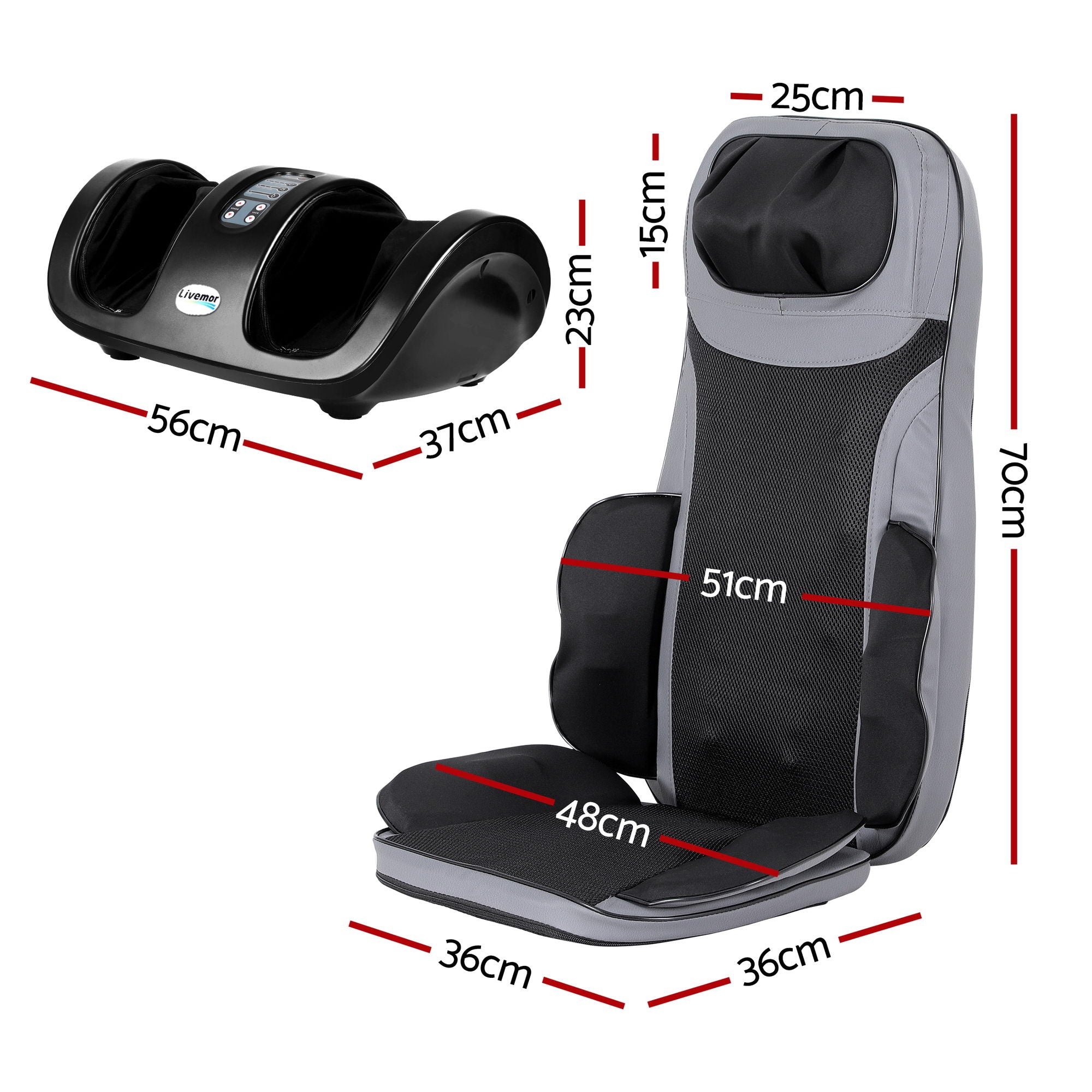 Livemor Full Back Massage Seat Cushion Heating With Kneading Foot Massagers