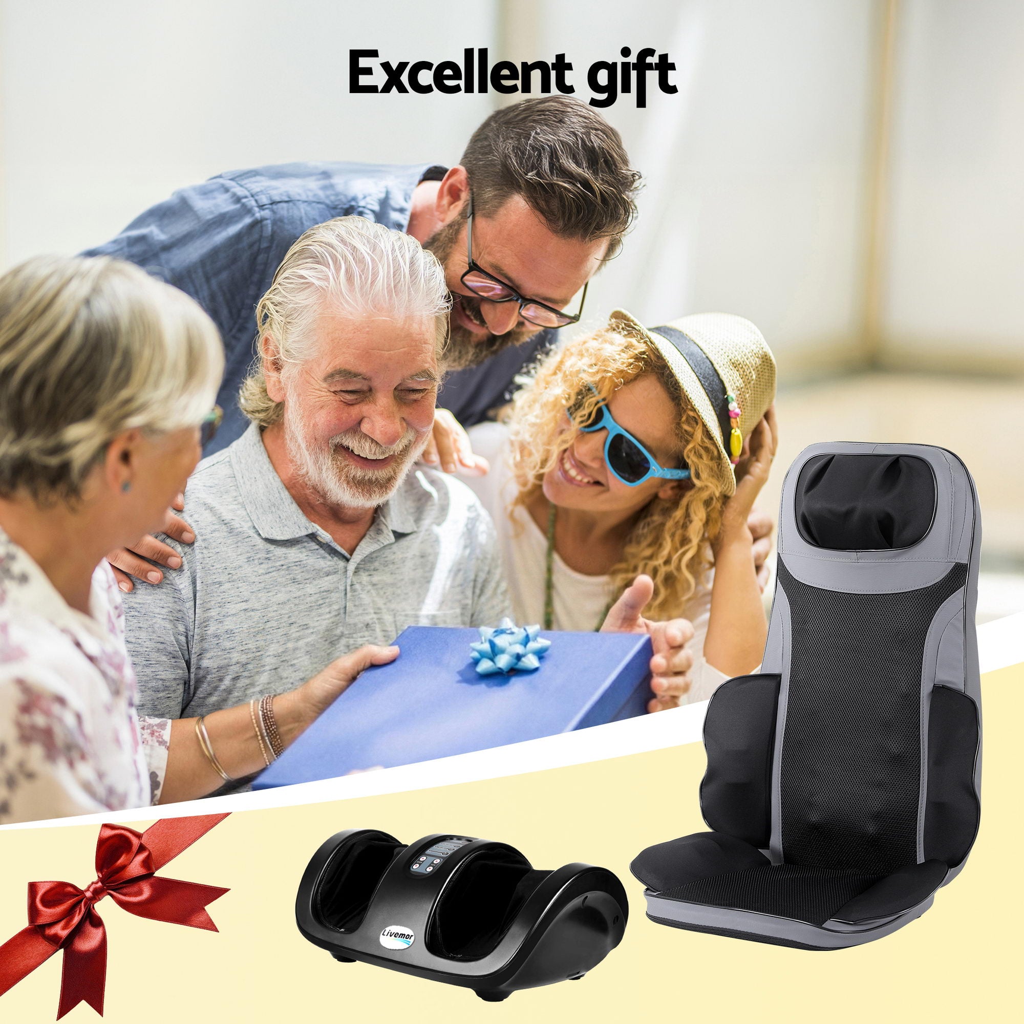 Livemor Full Back Massage Seat Cushion Heating With Kneading Foot Massagers