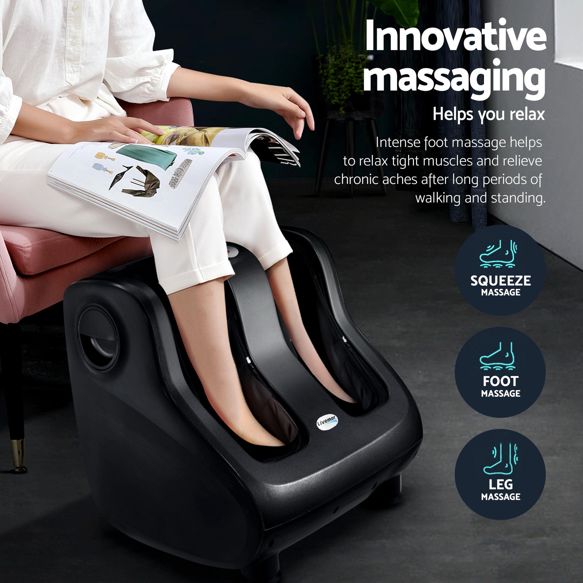 Livemor Full Back Massage Seat Cushion Heating With 360° Foot Massagers
