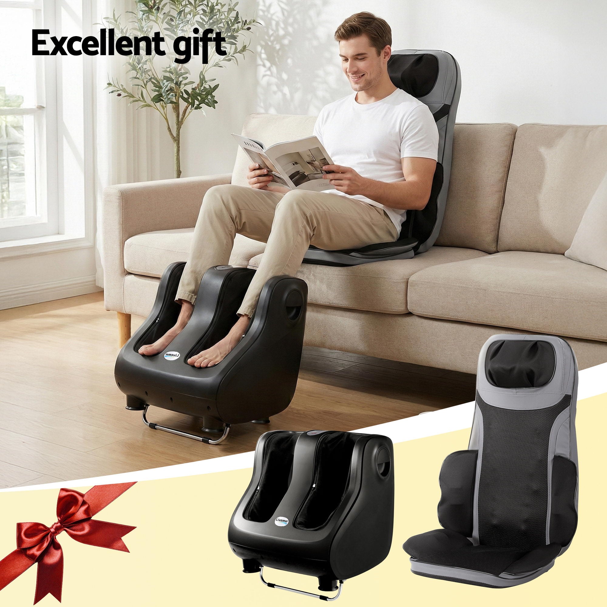 Livemor Full Back Massage Seat Cushion Heating With 360° Foot Massagers