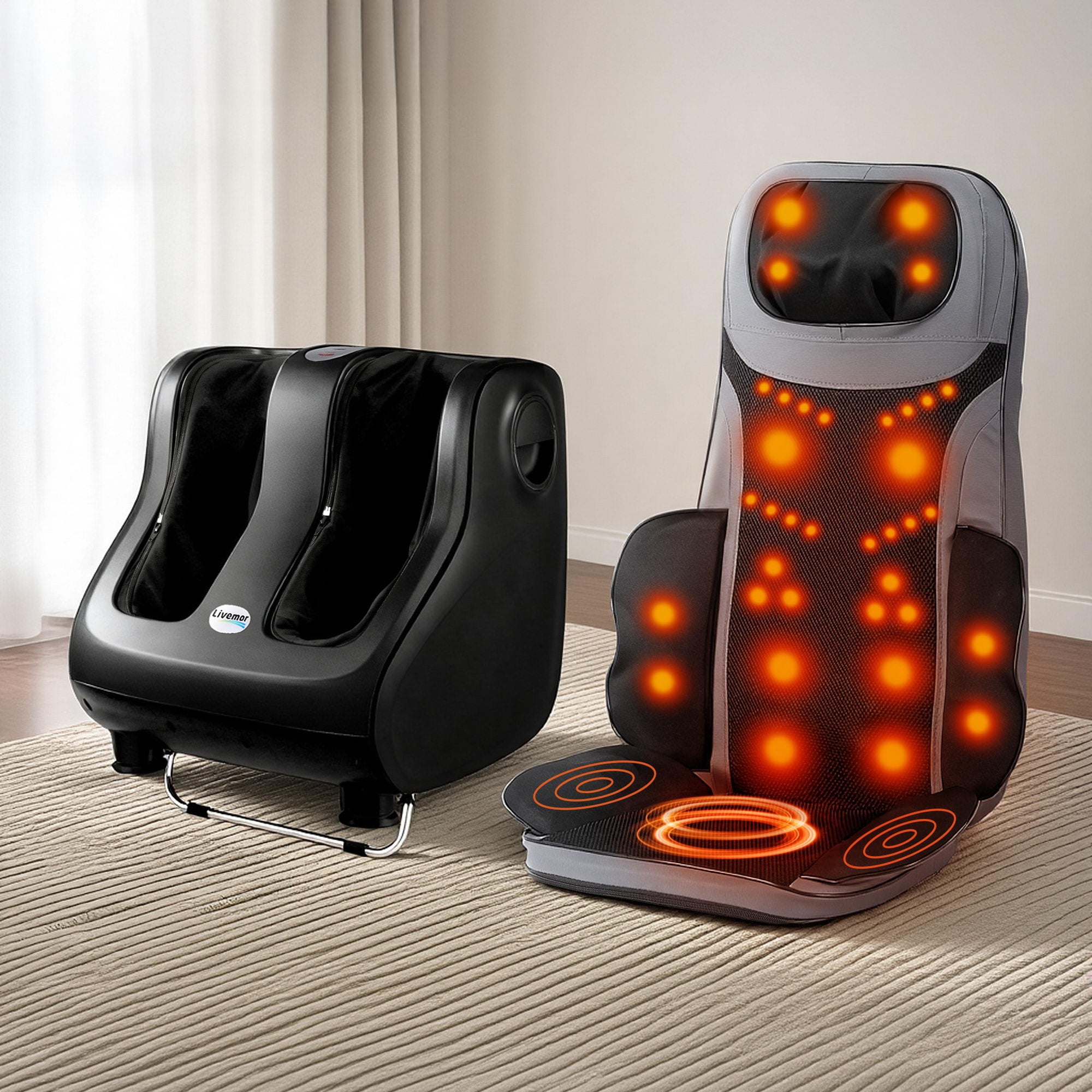 Livemor Full Back Massage Seat Cushion Heating With 360° Foot Massagers