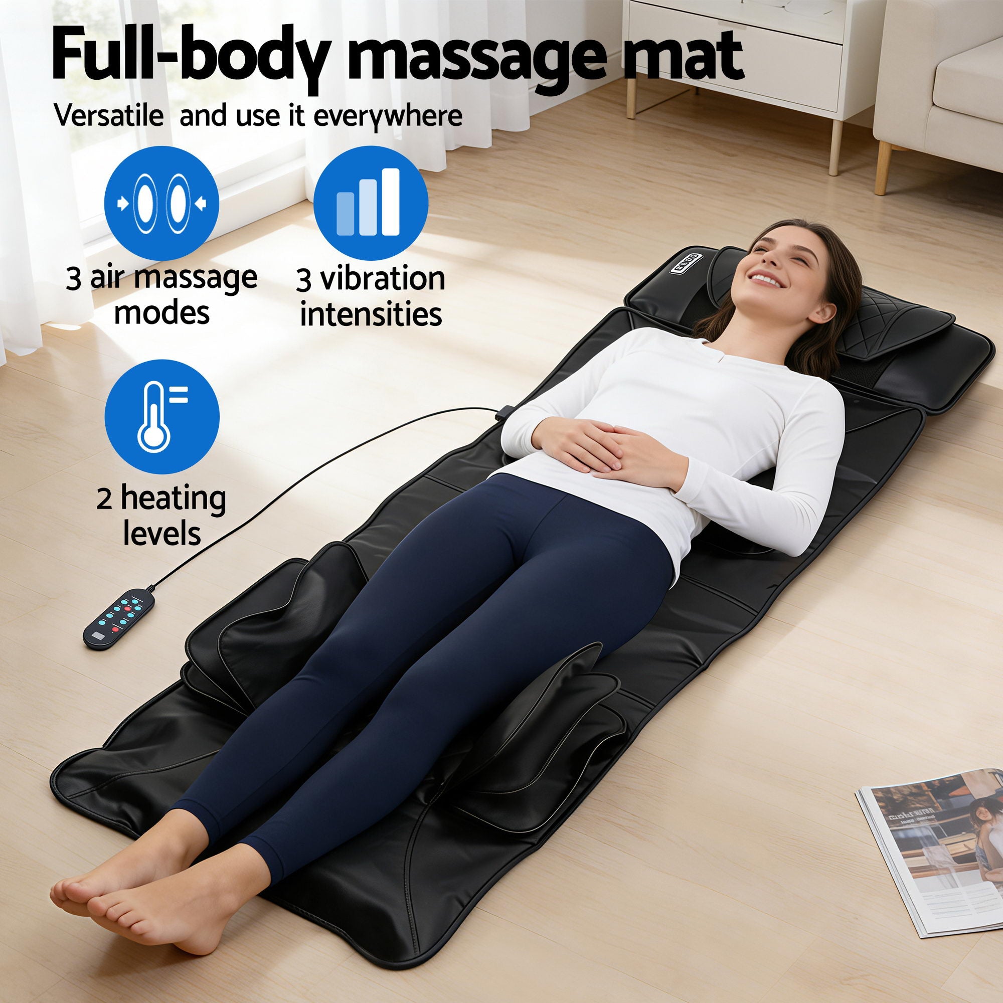 Livemor Massage Mat Heated Kneading Neck Massager Lumbar Airbag Stretch