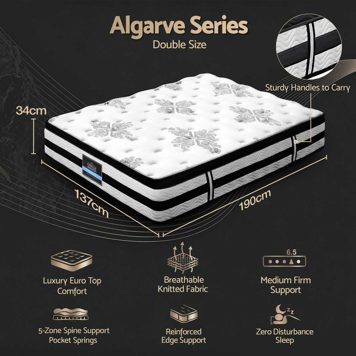 Algarve Double 34cm Euro Top Pocket Spring Mattress