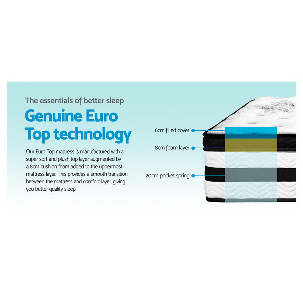 Algarve King Single Mattress Euro Top Pocket Spring 34cm