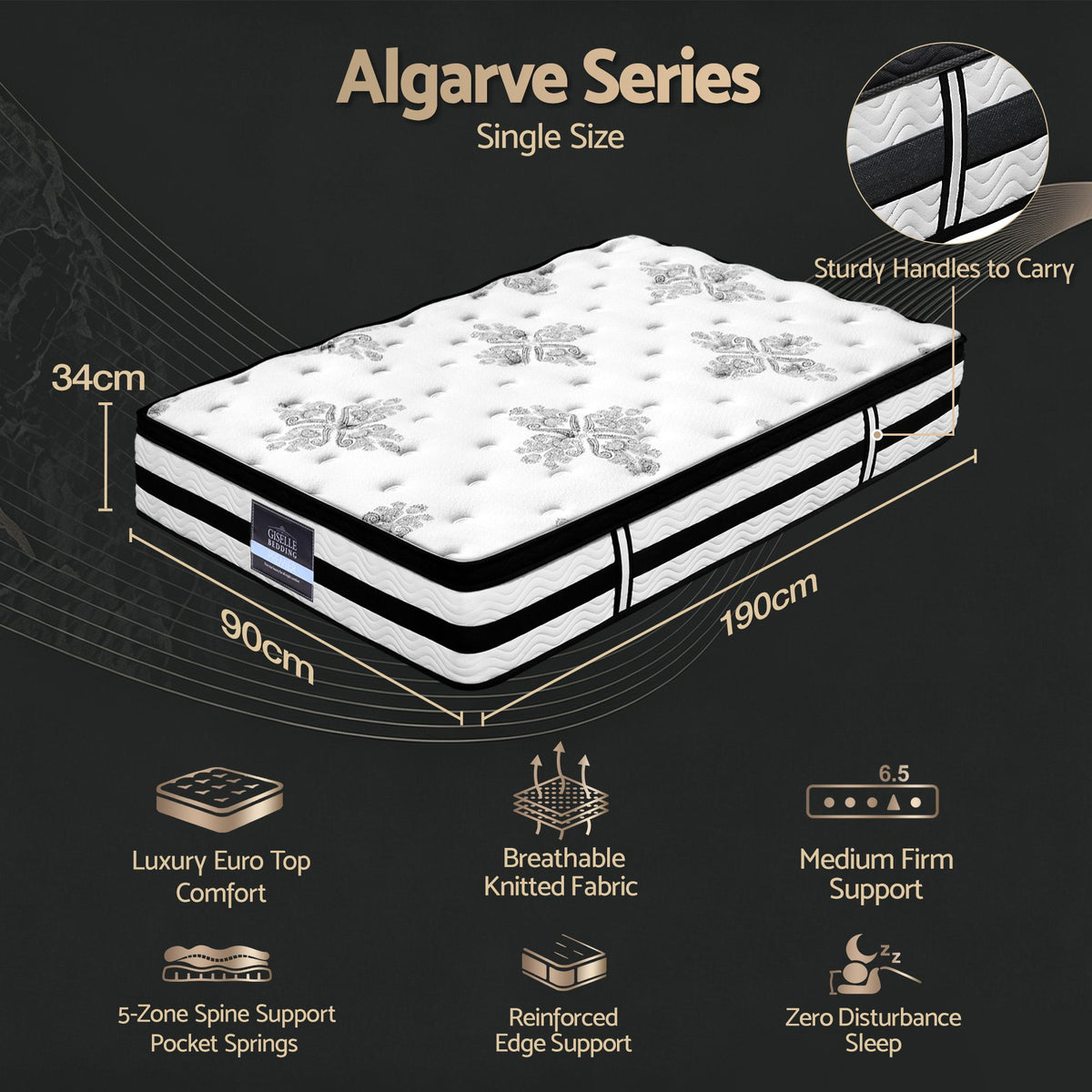 Algarve Single Euro Top Pocket Spring Mattress 34cm