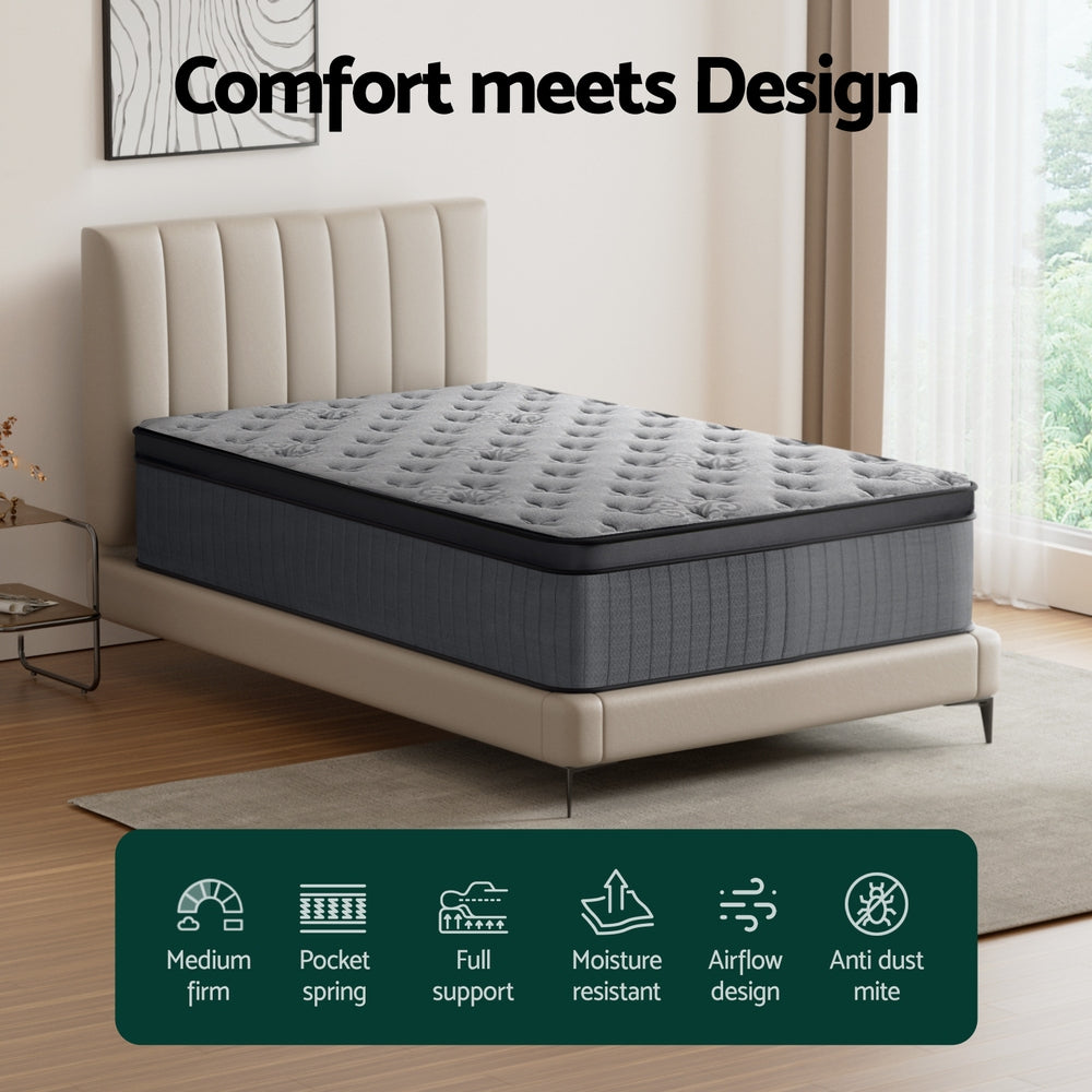 Solene Single Mattress 34cm Euro Top Medium-Firm Grey