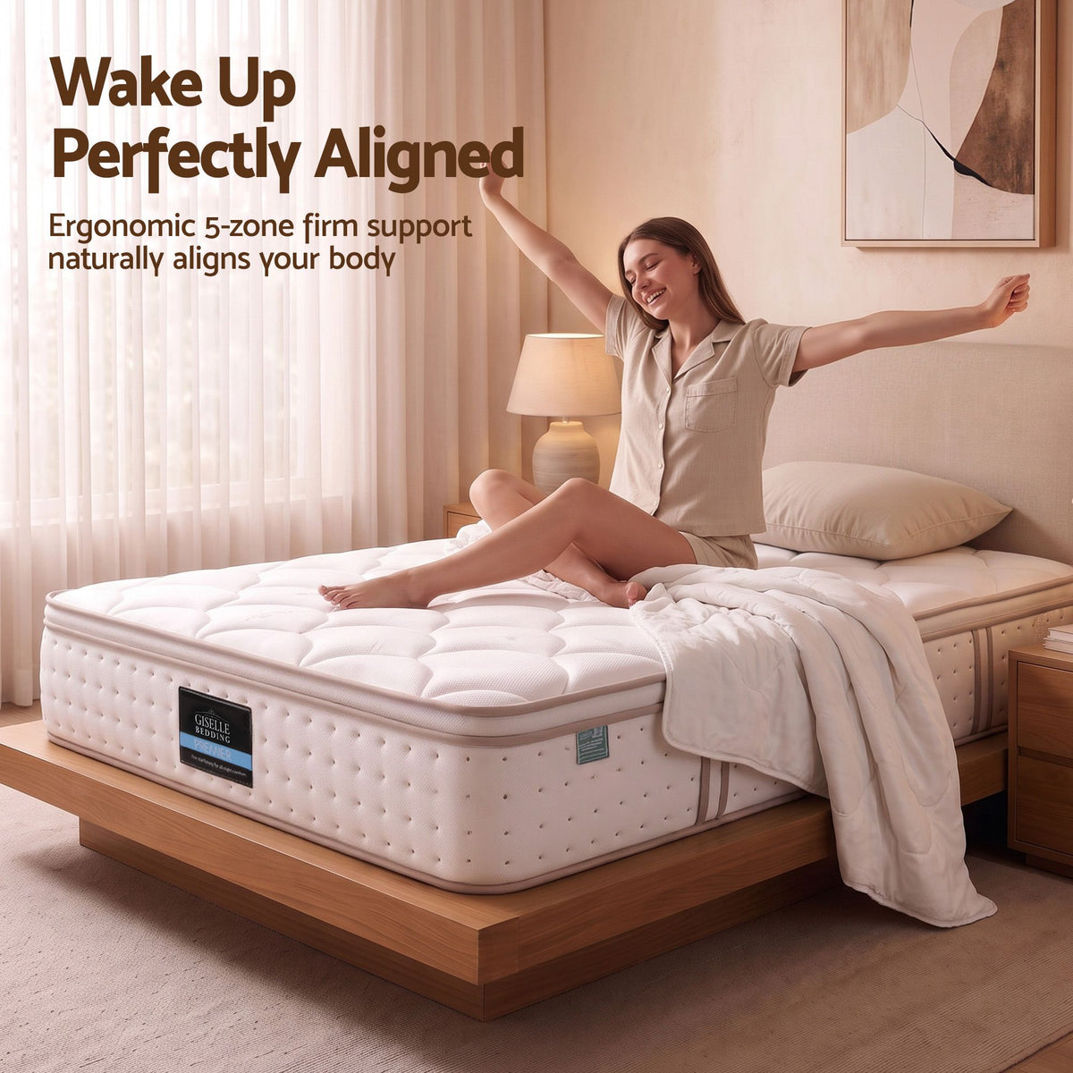 Giselle 30cm Single Spring Mattress Tencel Cover 5-Zone Firm Back Support