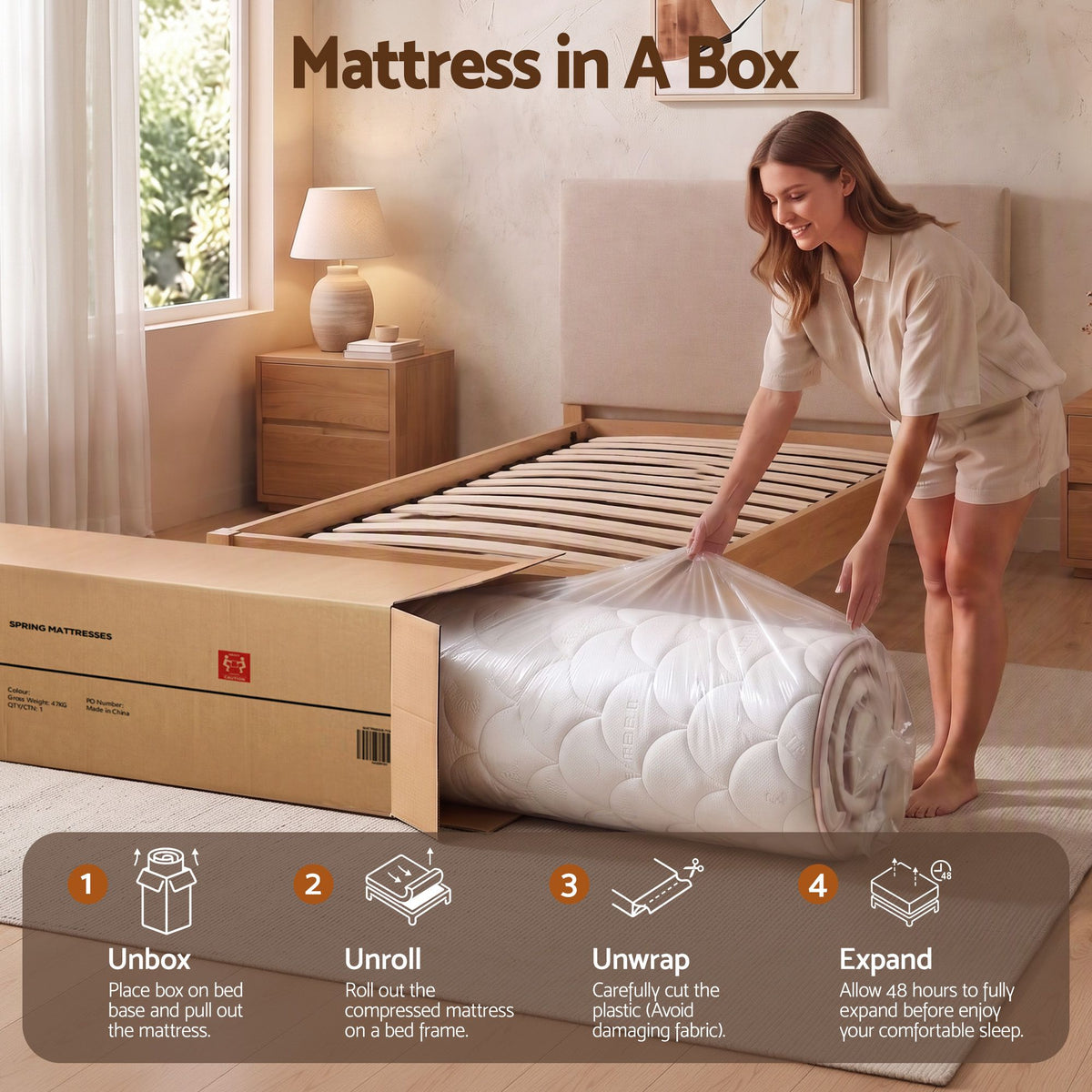 Giselle 30cm Single Spring Mattress Tencel Cover 5-Zone Firm Back Support