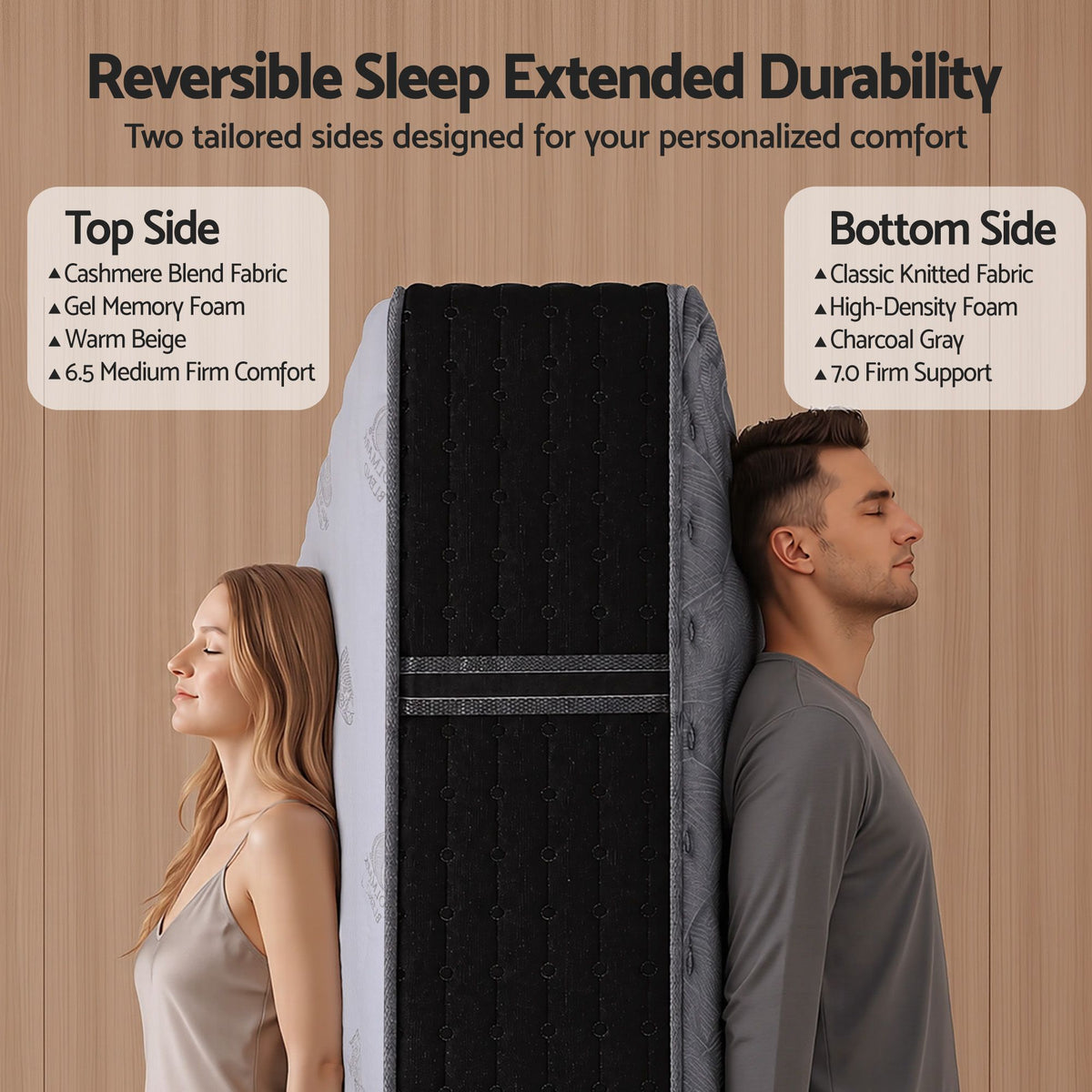 Giselle Single Reversible Spring Mattress Cashmere Cover Gel Foam Firm 35cm