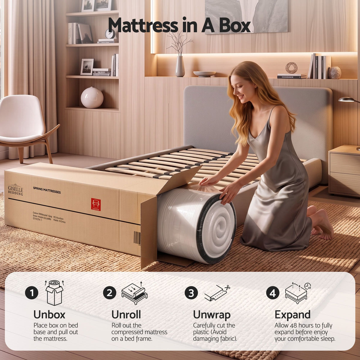 Giselle Single Reversible Spring Mattress Cashmere Cover Gel Foam Firm 35cm